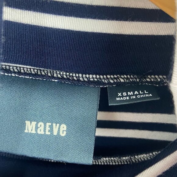 Anthropologie Maeve Navy Blue Striped Turtleneck Dress Stretch Size XS Boho Midi - Picture 4 of 9